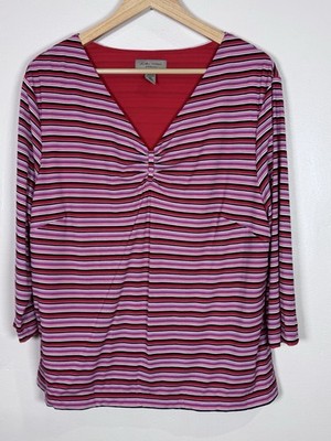 i.e. relaxed Woman Plus Size Top Nylon Mesh Stretch V Neck Striped 90s Y2K 1X