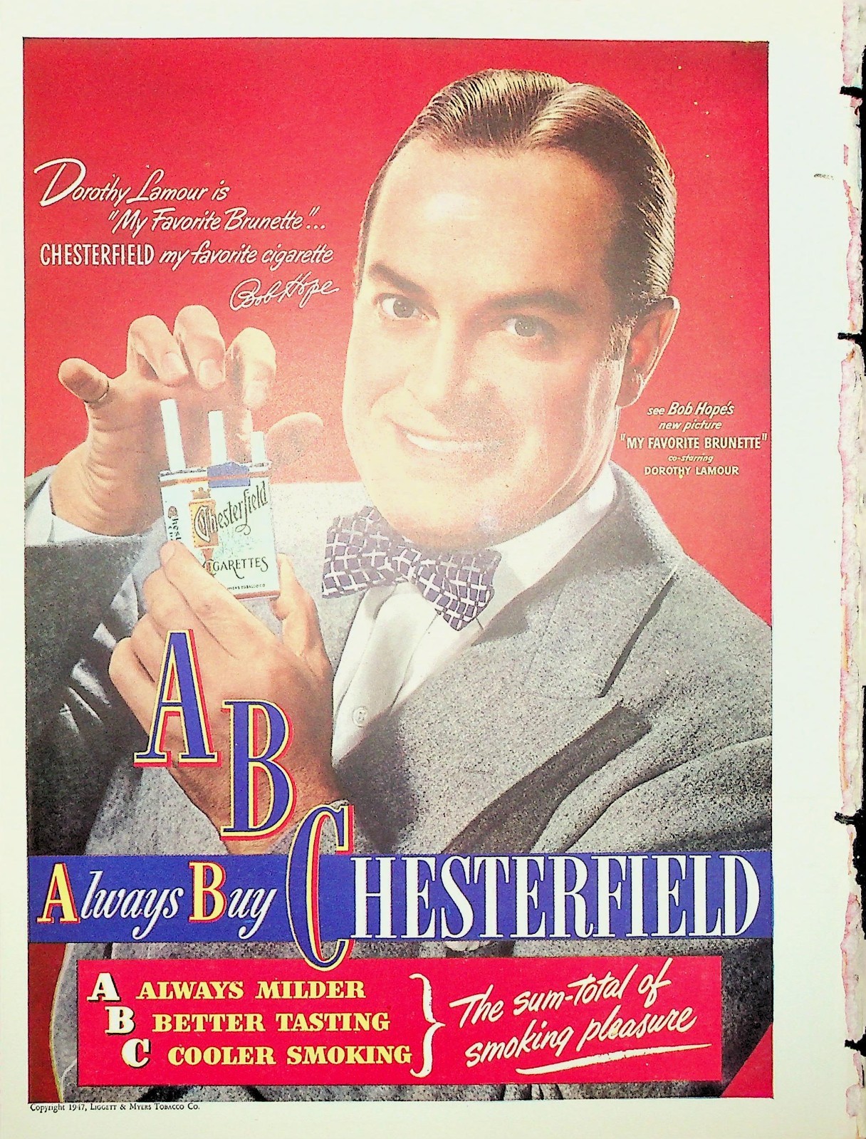 Original 1947 Vintage print AD: Chesterfield Cigarettes "Always Milder & Better