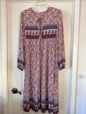Peasant Maxi Pinks Boho Dress Long Sleeves- 34” Bust Small