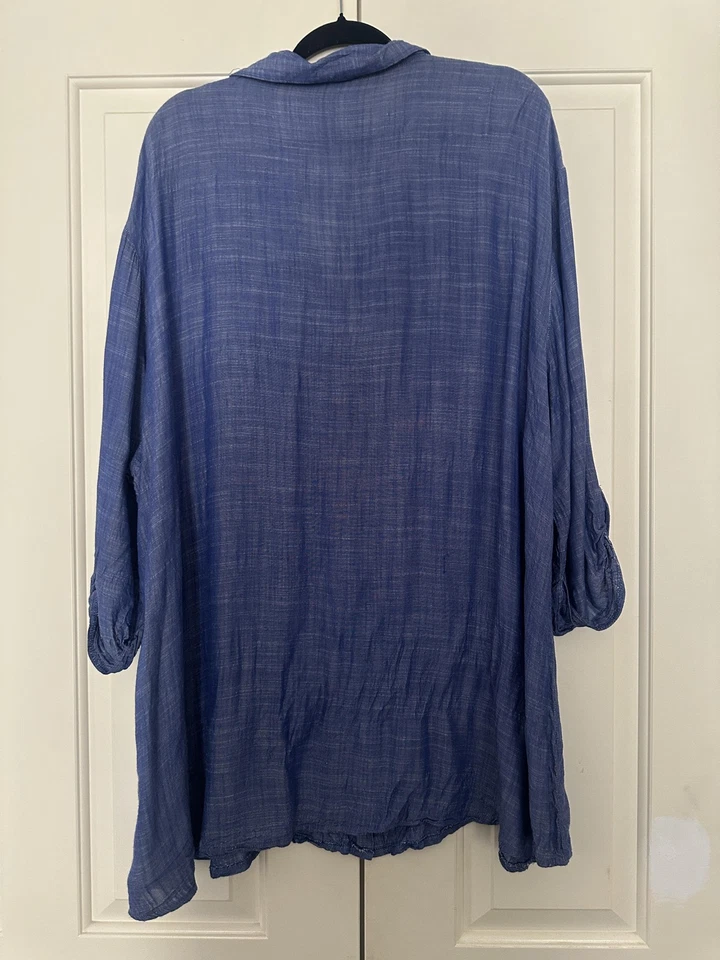 Camisa Dotti Para Mujer 3X Azul Botón Frontal Túnica Vestido Natación Cubrir Manga Larga Foto 4 de 4