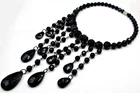 Vintage Lot of 3 Mid-Century Black Gold Fringed Costume Jewelry Beaded Necklaces