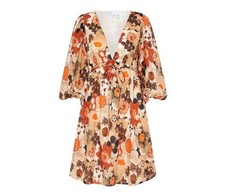 Faithfull The Brand Faria Floral Cotton Mini Dress In Orange Brown  Size 2
