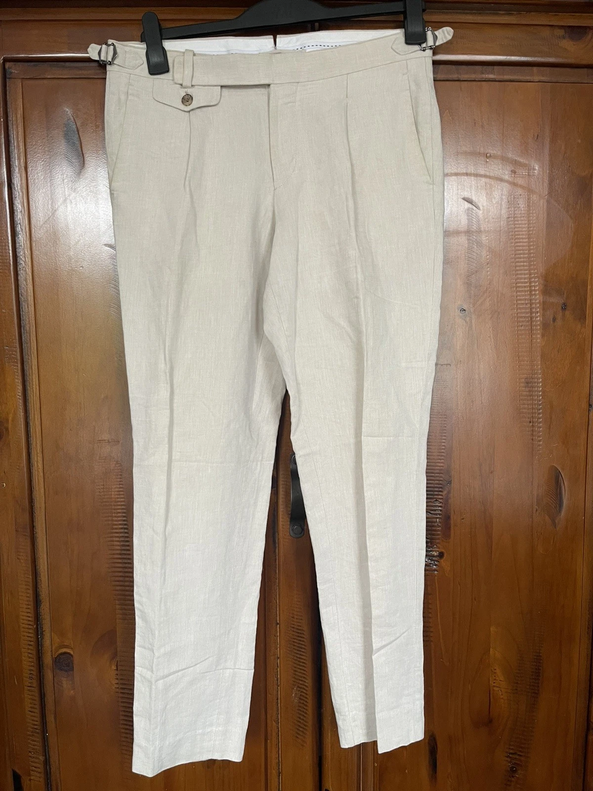 Suitsupply Brentwood Linen Cotton Pleated Trousers Side Adjusters Beige Men's 32
Opens in a new wind