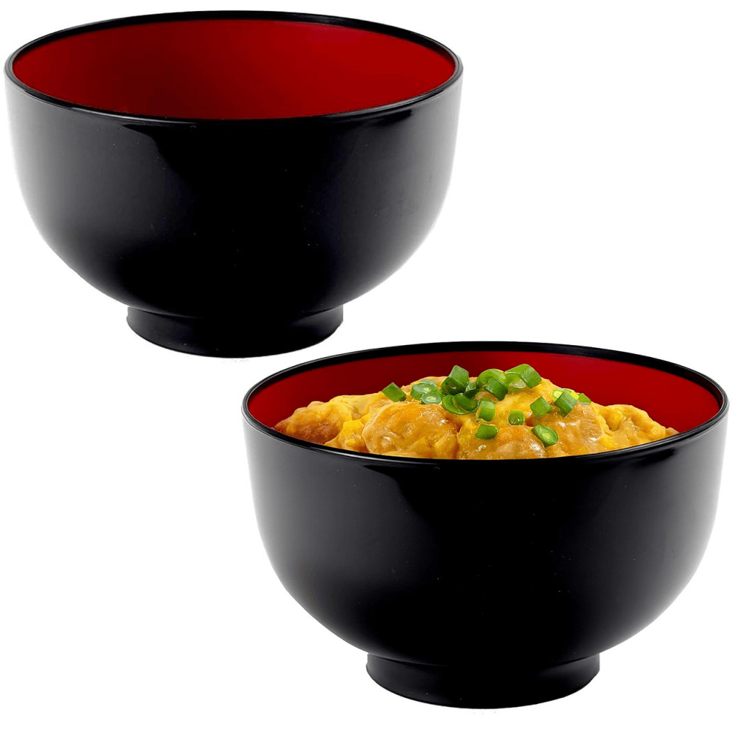 2 Japanese Ramen Soup Bowls 38 oz  Black & Red Plastic Noodl