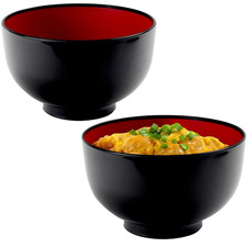 2 Japanese Ramen Soup Bowls 38 oz  Black & Red Plastic Noodle Bowls 6.25x3.75 in