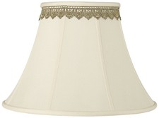 Creme Large Bell Lamp Shade with Gold Lace Trim 9" Top x 18" Bottom x 13" High