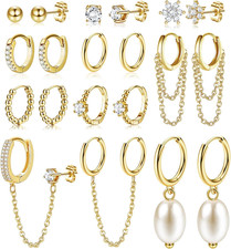 Small 14K Gold Plated Huggie Hoop Earrings for Women Lightweight Double Piercing