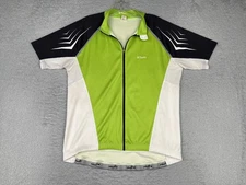 BTwin Cycling Jersey Mens Large Green White Black Short Sleeve Full Zip Pockets