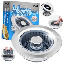 Sink Drain Strainer - Sink Stopper Kitchen Drain, 3 in 1 Kitchen Sink Silver