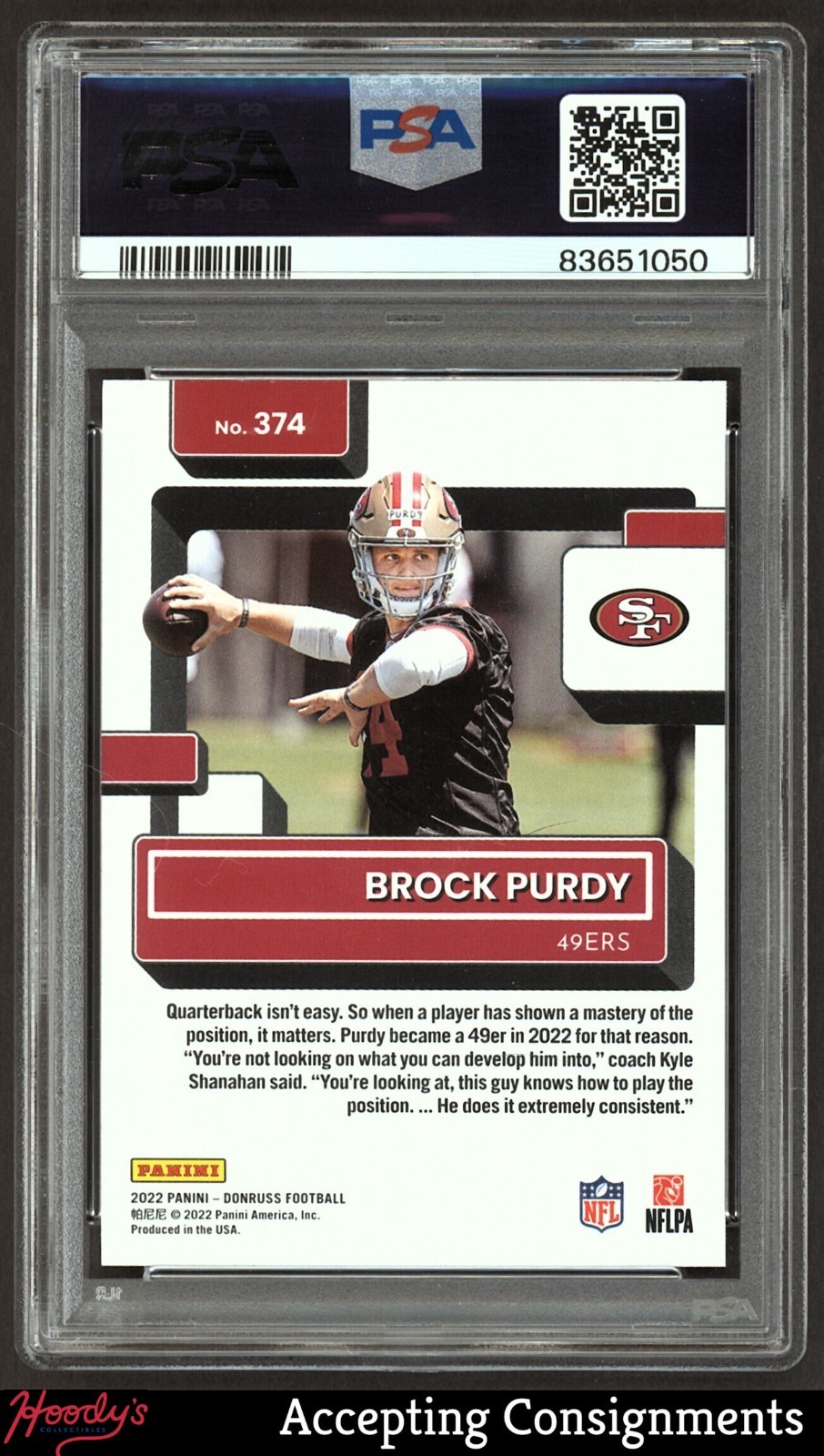 2022 Donruss #374 Brock Purdy RATED ROOKIE RC 49ERS PSA 10 GEM MINT view 2