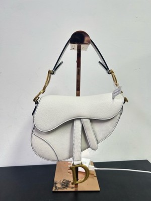 Christian Dior Saddle White Leather Gold Hardware Shoulder Top Handle Bag