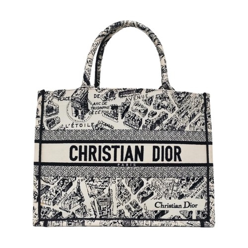 DIOR Book Tote Medium White Canvas Jacquard Embroidered Handbag
