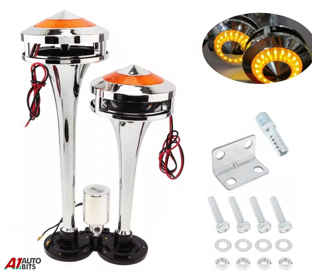 Double Air Horn With Led Light 24v For Daf Scania Volvo Man