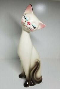 Vintage MCM Ceramic  Pretty Siamese  Cat  Bank  Statue 