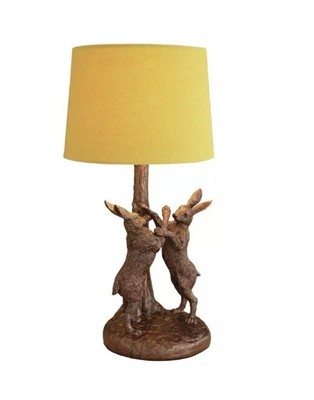 43cm Boxhase Tischlampe Bronze Hase Senfschirm Hase Tischlampe