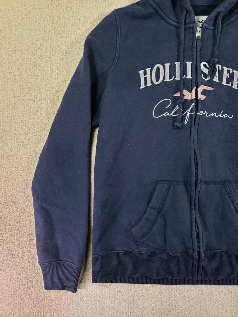 Hollister Sweater Womens Small Hoodie Full Zip Embroidered Long Sleeve Blue