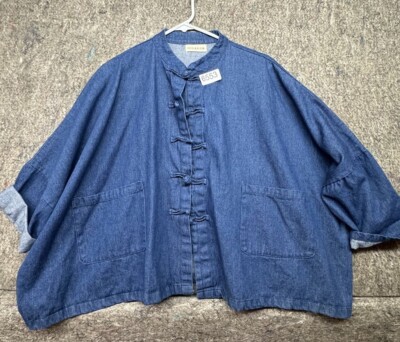 Luan Zai Jiang Nan Womens Top Shirt Blue Denim Lightweight Over Side Size