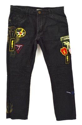 New Men/'s Italy Pop Style Vintage Patches Slim Pants Blue Jeans Trousers D8029T