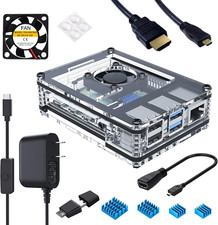 Case for Raspberry Pi 4 with Fan, USB-C Power Supply, Micro HDMI Cable, HDMI Ada