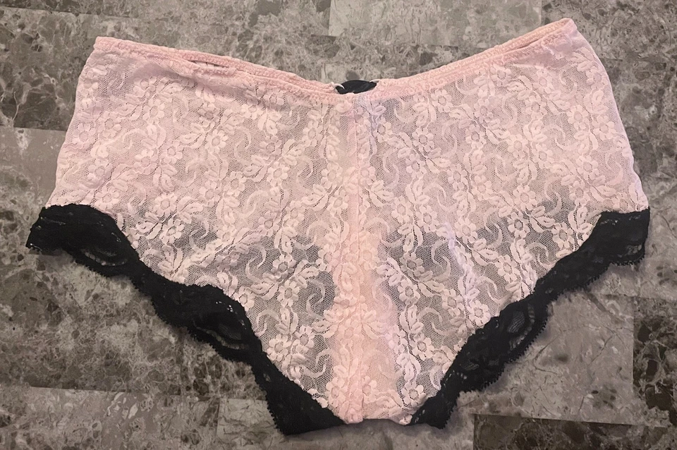 BRAGAS HIPSTER RARAS NUEVAS CON ETIQUETAS DELICADAS TALLA 6 ROSA NEGRO FLORAL CON CORDONES CINTA LAZO Foto 4 de 4