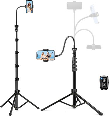 Phone Tripod Stand, 85'' Tall Cellphone Tripod with Gooseneck Remote, Flexible...