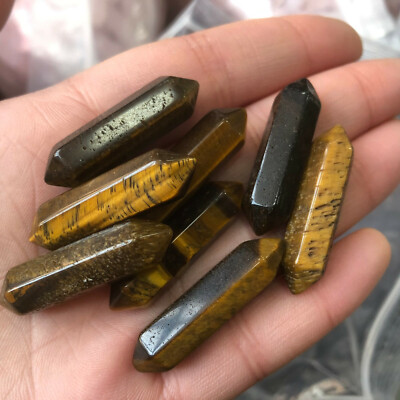 5pc Natural Tiger's eye Quartz Crystal double obelisk Point Healing Wand 