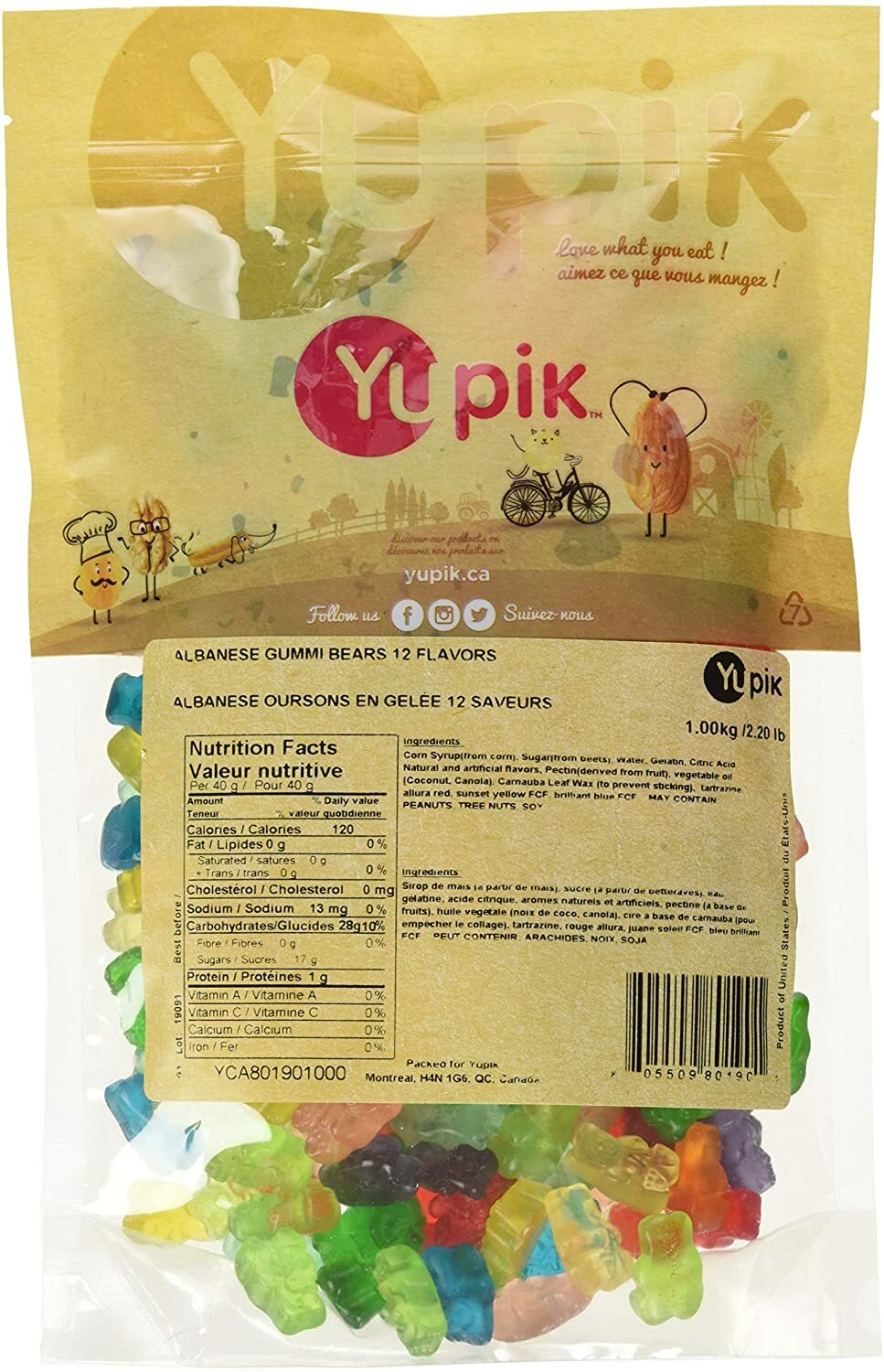 Albanese Gummy Bears Candy 12 Fruit Flavors 1 Kg Yupik Fat Free Gluten