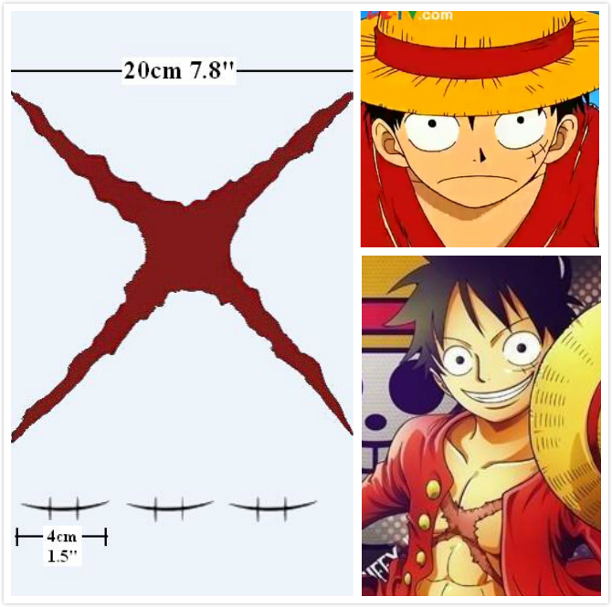 Anime Cosplay Pegatina Una Pieza Mono D Luffy Cicatriz Tatuaje Temporal Arte Corporal