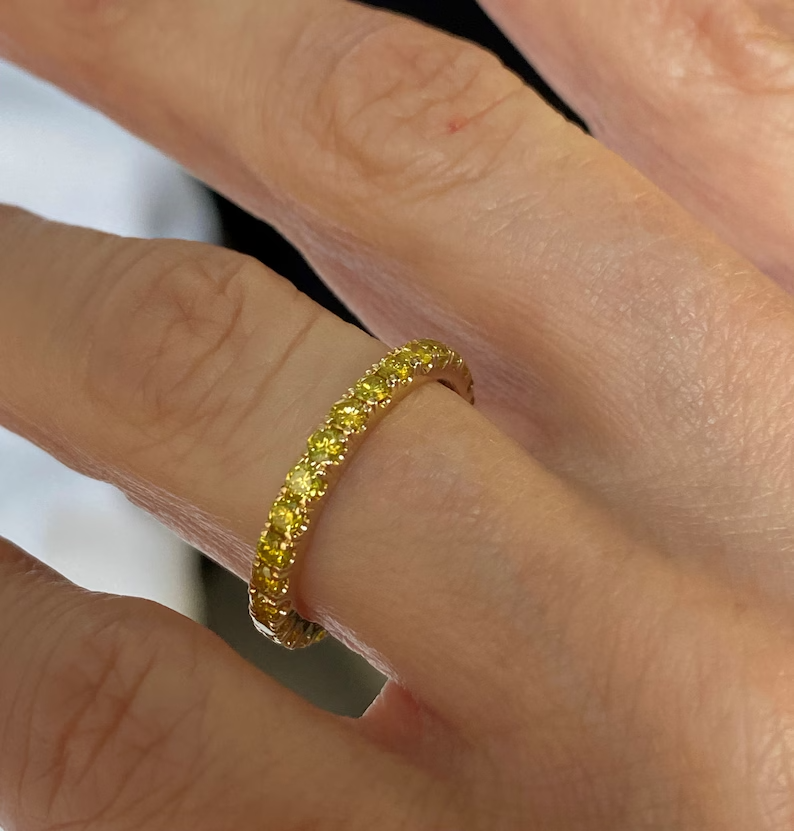 1.2Ct Round Simulated Citrine 14K Gold Over Silver Eternity Band Ring