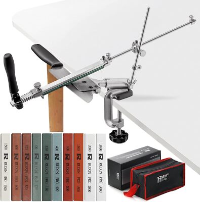 Stainless Steel Knife Sharpener With G Clamp And 10 Premium Whetstones
