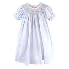 Petit Ami Blue Bishop Smocked Dress with Flowers  2T 3T 4T