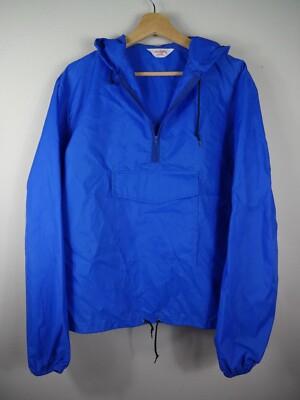 Vintage Windbreaker 100% Nylon Size Large Blue Long Sleeve Hooded