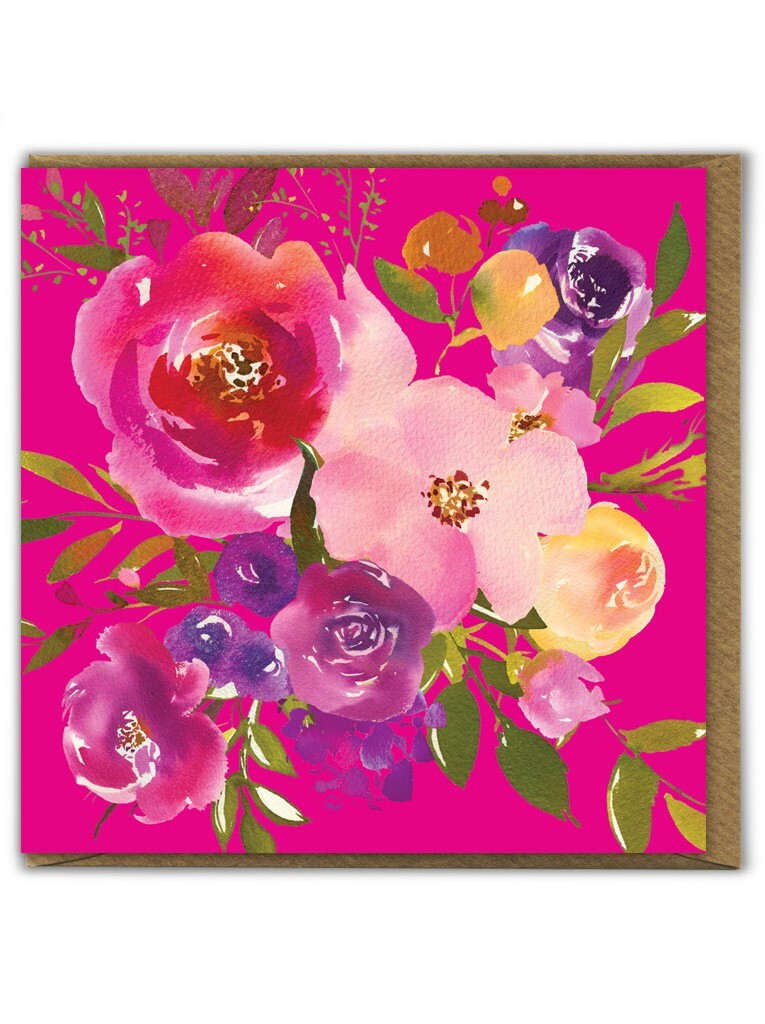 Beautiful Floral Greetings Card Pretty Watercolour Bouquet Flowers Blank Inside