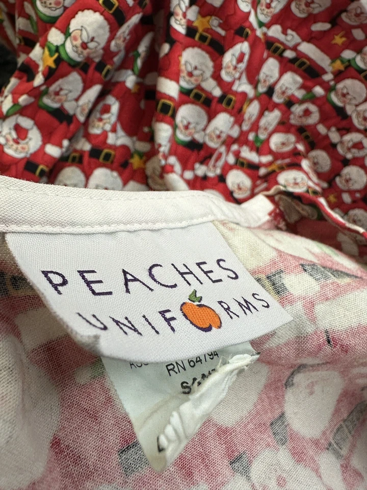 Peaches Uniform Unisex Sandra Clause Red Themed Scrubs Size XL 100% Cotton - Image 3 of 4