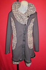 Nicole Sabbattini Large Leopard Print Collar Asymmetrical Button Closure Coat Sm