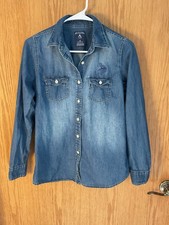 Denim Button Up Long Sleeve Shirt, Size Medium