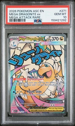 Pokemon Mega Dragonite Ex Ascended Heroes Attack Rare #271 PSA 10 Gem Mint