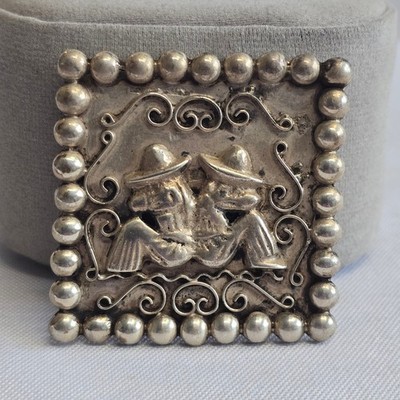 Sterling Silver Brooch 21.96g Fine Jewelry Two Figures Scatter Pin Mexico
