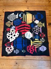 Fendi Silk Scarf Fish Design 65cm x 63cm Colorful Pattern Luxury Accessory