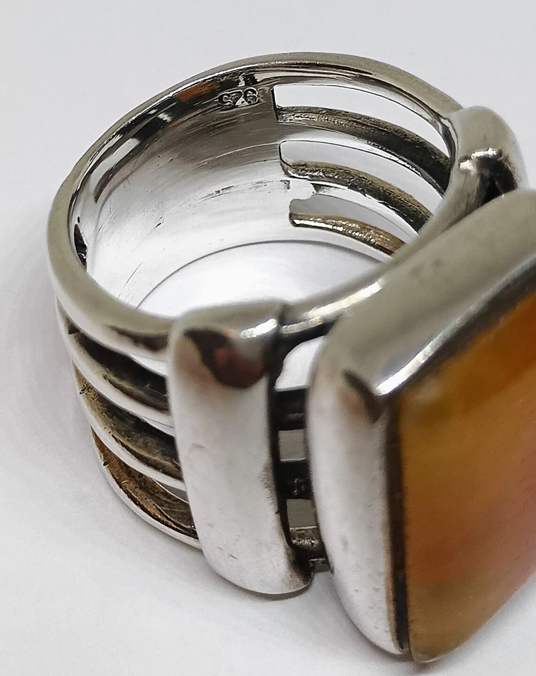 Vintage Size 8 Sterling Silver 925 Wide Split Band Gemstone Statement Ring  - Image 3 of 4