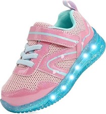 YESKIS Toddler Girls Light Up Shoes LED Flashing Lightweight Mesh Pink size 2