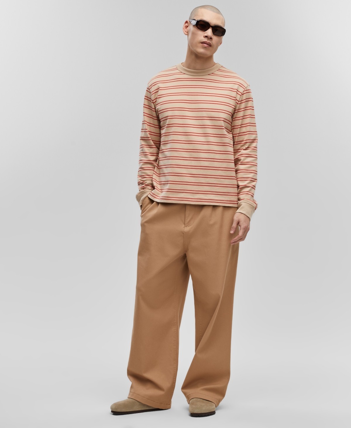 Mode of One Mens Long Sleeve Stripe TShirt Cinnamon Brulee Size Small 5390₽