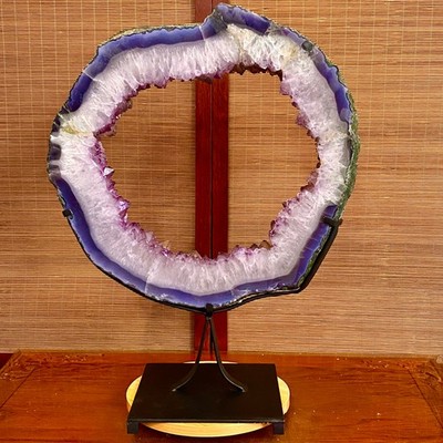 27.77LB Natural Amethyst Cave Crystal Slice Crescent shaped Hand Cut Repai