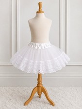 Child's Crinoline Tutu White Skirt Petticoat Full Lace Trimmed Hem One Size