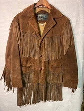 Vintage Schott Bros. Rancher Western Leather Fringe Coat Brown Size 38