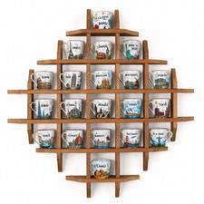 Solid Wood Mug Display Shelf, Travel Mug Collection Rack, Wall Mounted Coffee Mu