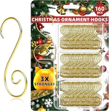 160 Pcs Christmas Ornament Hooks Gold S-Shaped Hangers with Storage Box Christma