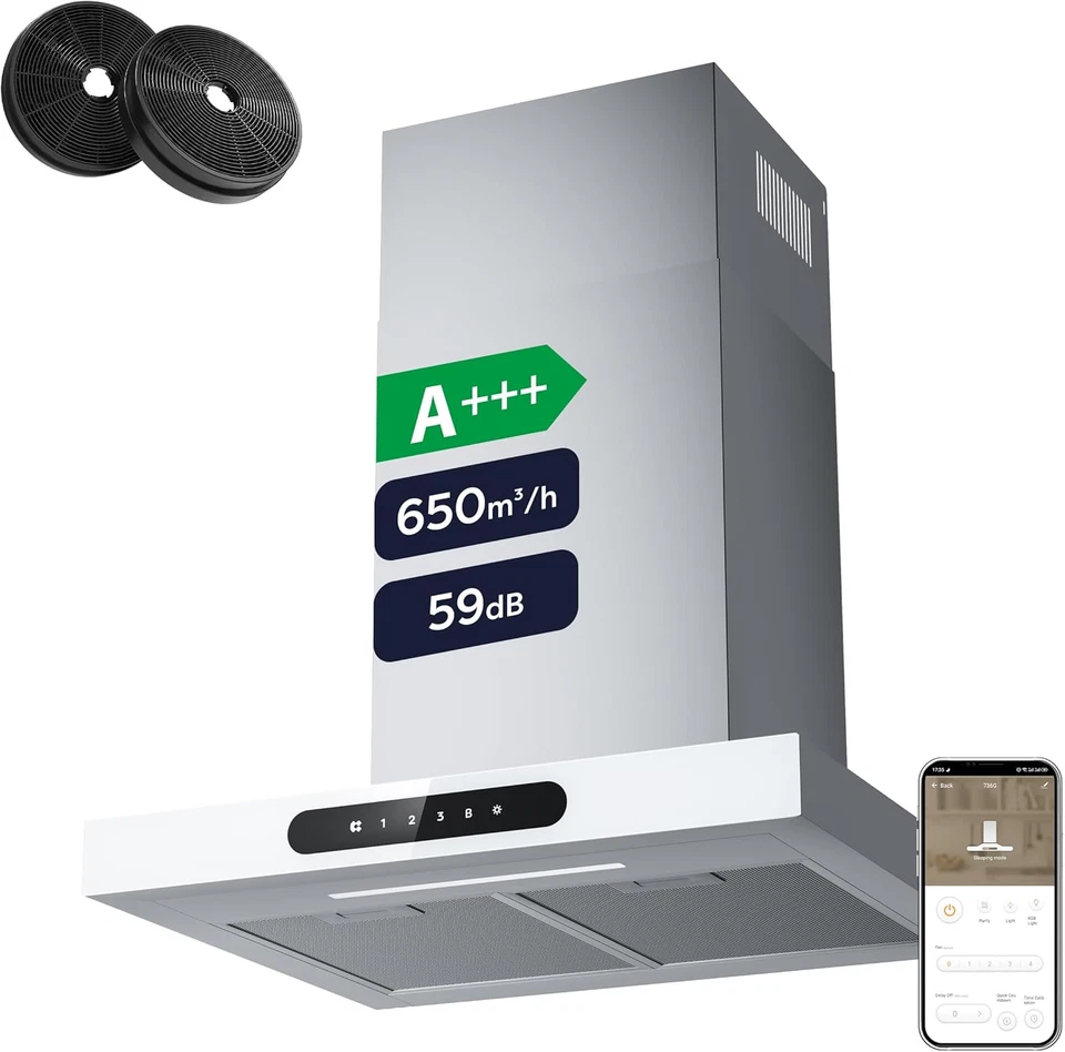 CBCS6102 Classe A+++ Cappa Aspirante 60 Cm 650 M³/H Touch Control 4 Livelli Incl - Immagine 2 di 4