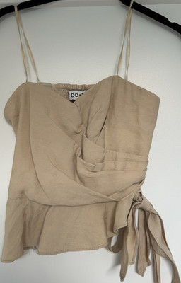 DO+BE Beige Tie Ruffle V-Neck Camisole Sleeveless Tank Top Size S