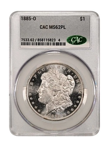 1885-O Morgan Silver Dollar MS62 PL CAC CACg